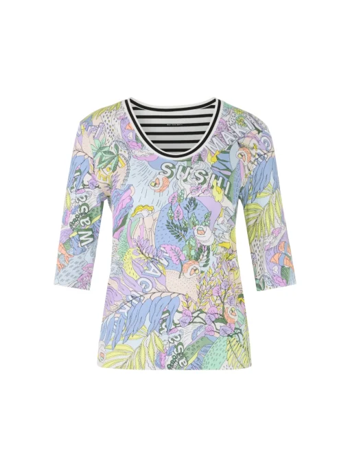 Damen Marc Cain Rippen-T-Shirt mit Sushi-Print