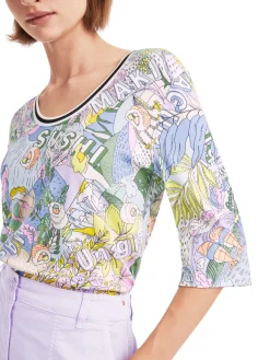 Damen Marc Cain Rippen-T-Shirt mit Sushi-Print