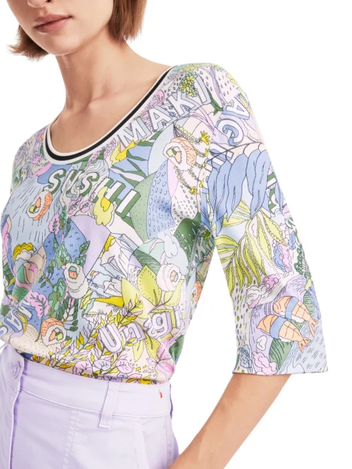 Damen Marc Cain Rippen-T-Shirt mit Sushi-Print