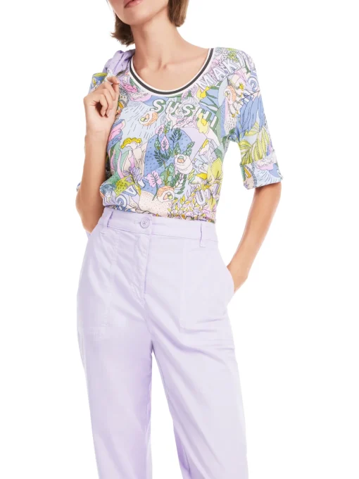 Damen Marc Cain Rippen-T-Shirt mit Sushi-Print