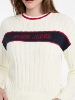 Damen GUESS JEANS Ripp-Pullover Rundhalsausschnitt