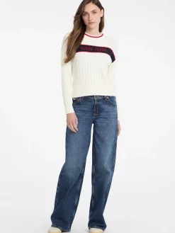 Damen GUESS JEANS Ripp-Pullover Rundhalsausschnitt