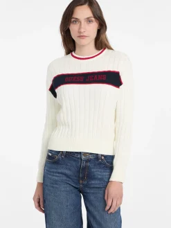 Damen GUESS JEANS Ripp-Pullover Rundhalsausschnitt
