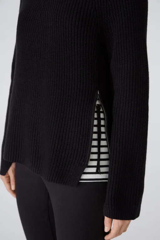 Damen Oui RUBI Pullover mit Reißverschluss, in reiner Baumwolle
