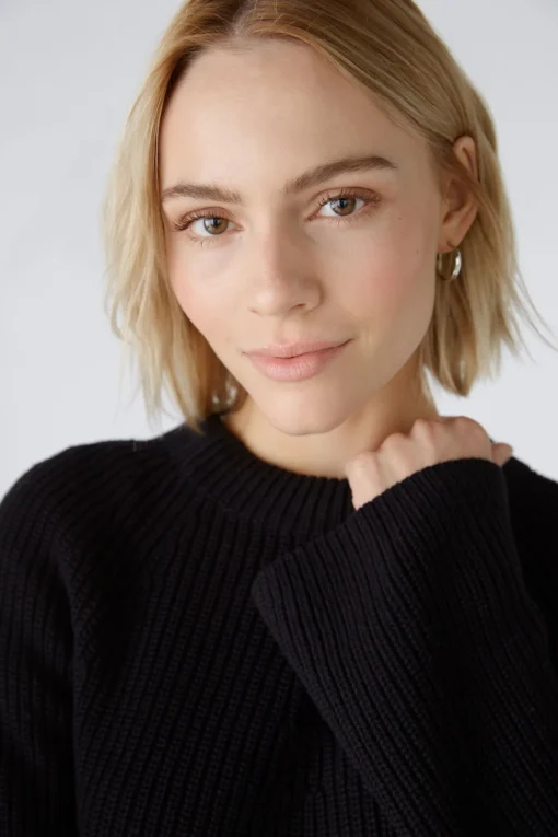 Damen Oui RUBI Pullover mit Reißverschluss, in reiner Baumwolle