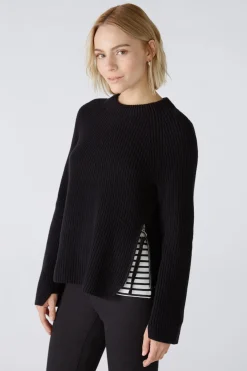 Damen Oui RUBI Pullover mit Reißverschluss, in reiner Baumwolle