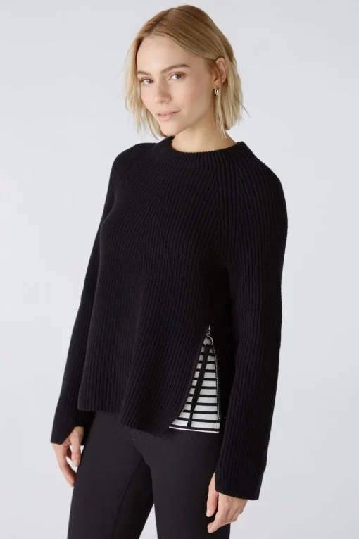 Damen Oui RUBI Pullover mit Reißverschluss, in reiner Baumwolle