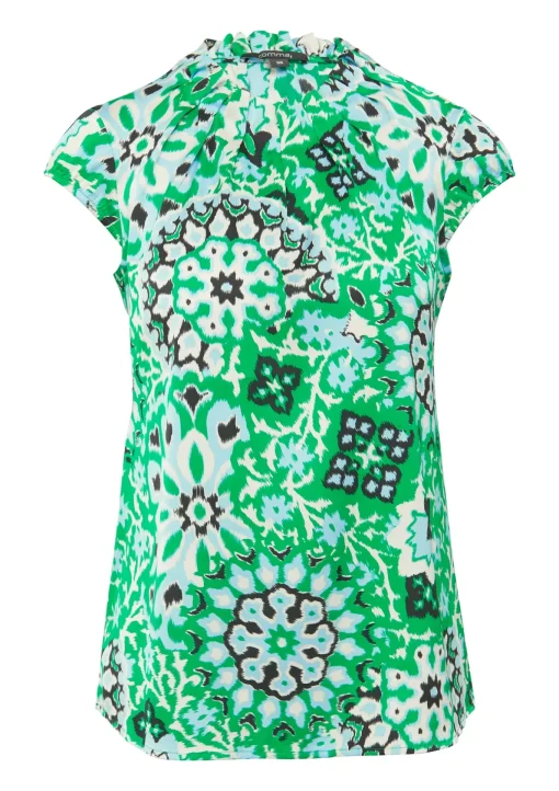 Damen Comma Satinbluse mit Raffung und All-Over Print