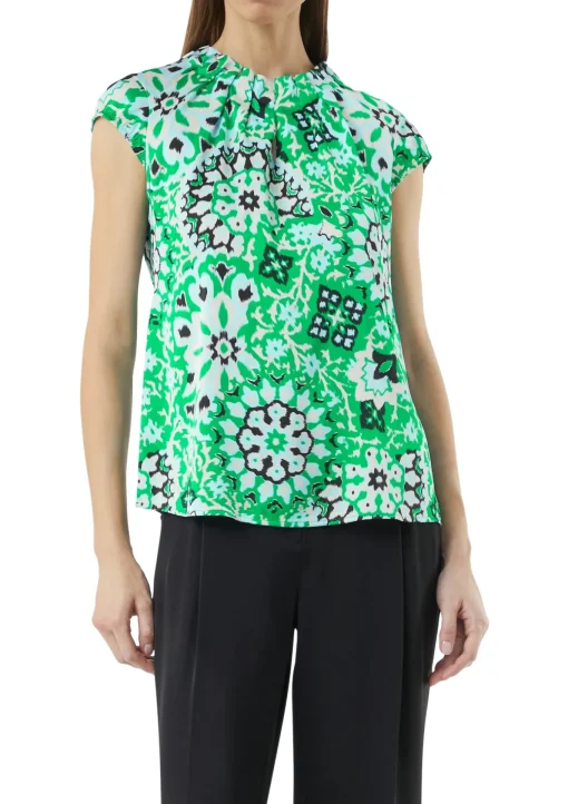 Damen Comma Satinbluse mit Raffung und All-Over Print