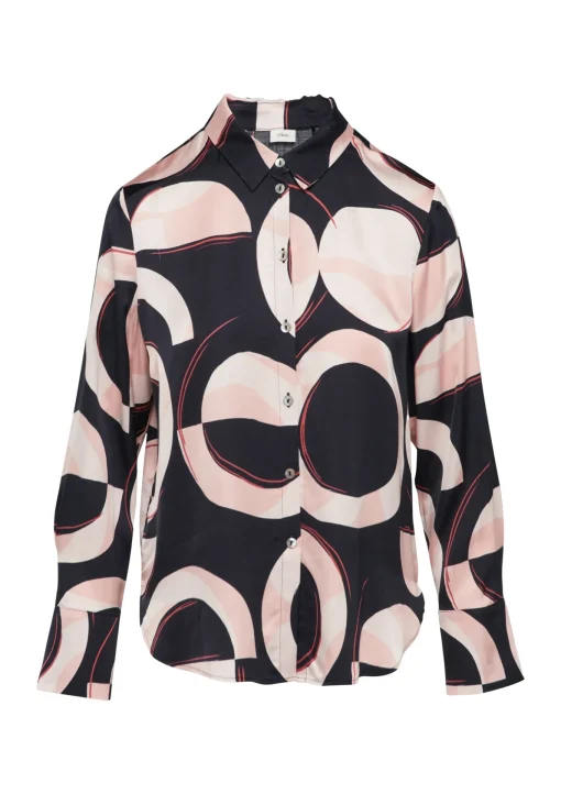 Damen s.Oliver BLACK LABEL Satinierte Longbluse mit Falten-Details