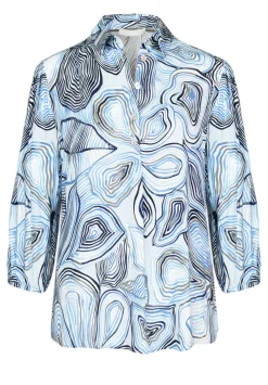 Damen Bianca Schicke Druckbluse mit Hemdkragen und kurzer Knopfleiste