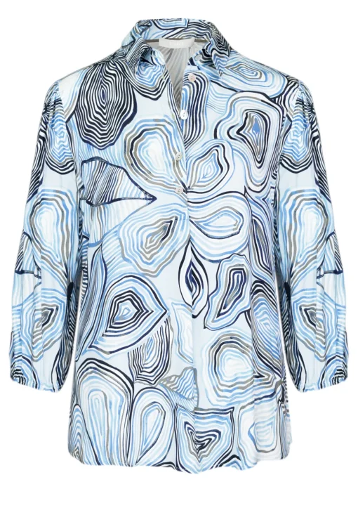 Damen Bianca Schicke Druckbluse mit Hemdkragen und kurzer Knopfleiste