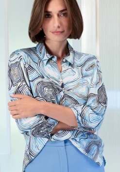 Damen Bianca Schicke Druckbluse mit Hemdkragen und kurzer Knopfleiste