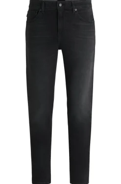 Herren Boss Orange Schwarze Tapered-Fit Jeans aus bequemem Stretch-Denim
