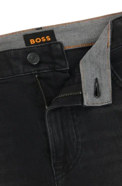 Herren Boss Orange Schwarze Tapered-Fit Jeans aus bequemem Stretch-Denim