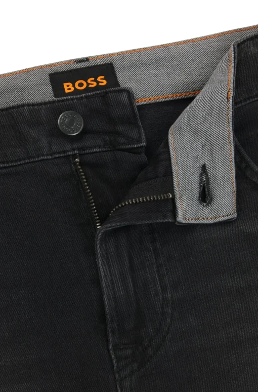 Herren Boss Orange Schwarze Tapered-Fit Jeans aus bequemem Stretch-Denim