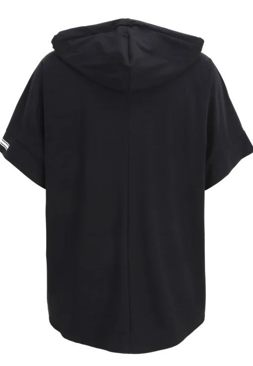 Damen Doris Streich Shirt aus elastischer Wirkware mit Hoody, Reißverschluss, dekorativen Motivprints und kurzem Arm