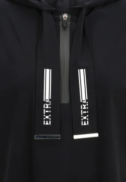 Damen Doris Streich Shirt aus elastischer Wirkware mit Hoody, Reißverschluss, dekorativen Motivprints und kurzem Arm