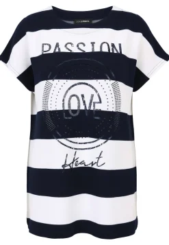 Damen Doris Streich Shirt-Pulli mit breitem Ringel und Motivprint