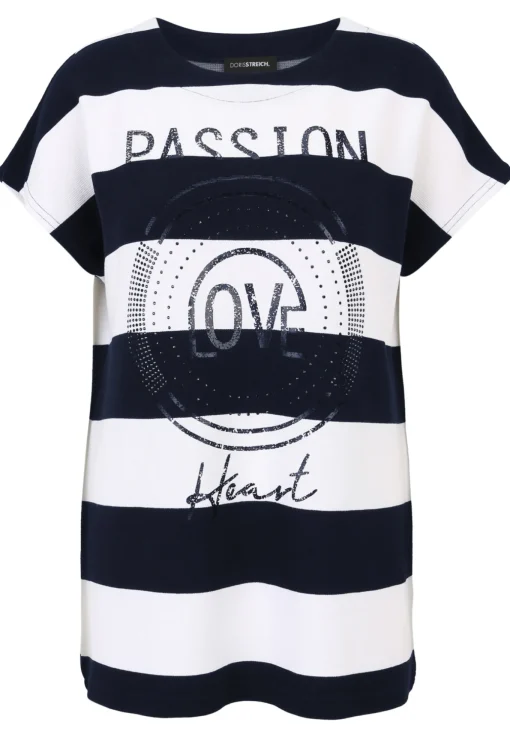 Damen Doris Streich Shirt-Pulli mit breitem Ringel und Motivprint