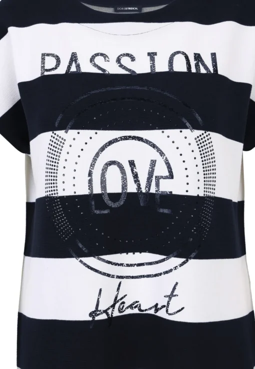 Damen Doris Streich Shirt-Pulli mit breitem Ringel und Motivprint