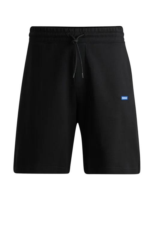 Herren Hugo Blue Shorts aus Baumwoll-Terry mit Tunnelzug und blauem Logo-Label