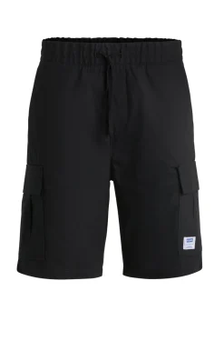 Herren Hugo Blue Shorts aus strukturierter Baumwolle mit Tunnelzug und Logo-Aufnäher