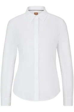 Damen Boss Slim-Fit Bluse aus Baumwoll-Mix mit Popeline-Struktur