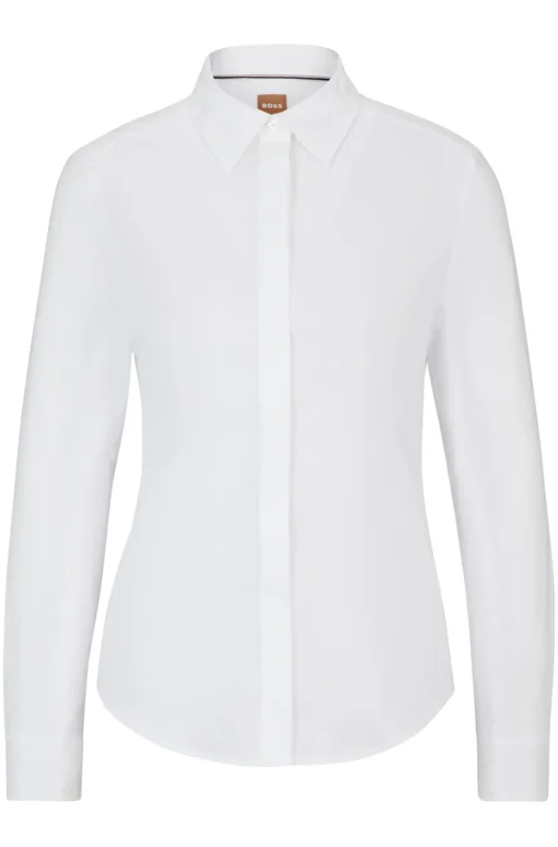 Damen Boss Slim-Fit Bluse aus Baumwoll-Mix mit Popeline-Struktur
