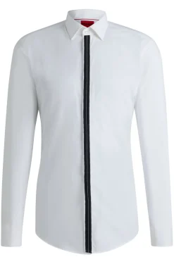 Herren Hugo Red Slim-Fit Hemd aus Baumwoll-Popeline mit Besatz an der Blende