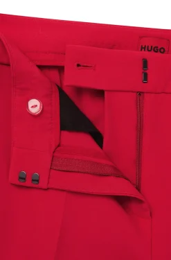 Damen Hugo Red Slim-Fit Hose aus Stretch-Gewebe mit Logo-Niete