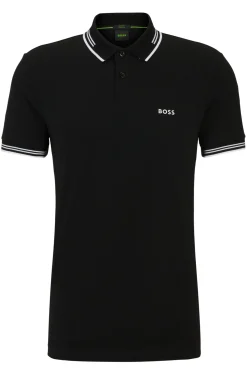 Herren Boss Green Slim-Fit Poloshirt aus Stretch-Baumwolle mit Branding