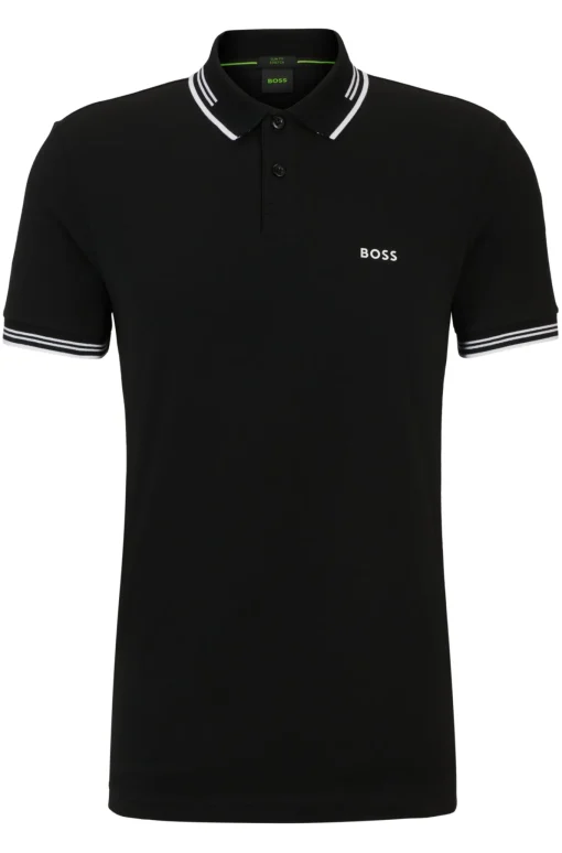 Herren Boss Green Slim-Fit Poloshirt aus Stretch-Baumwolle mit Branding