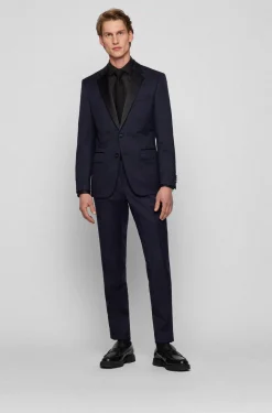 Herren Boss SLIM-FIT SMOKING-HOSE AUS SCHURWOLL-SERGE