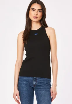 Damen Hugo Blue Slim-Fit Top aus Stretch-Baumwolle mit blauem Logo-Aufnäher