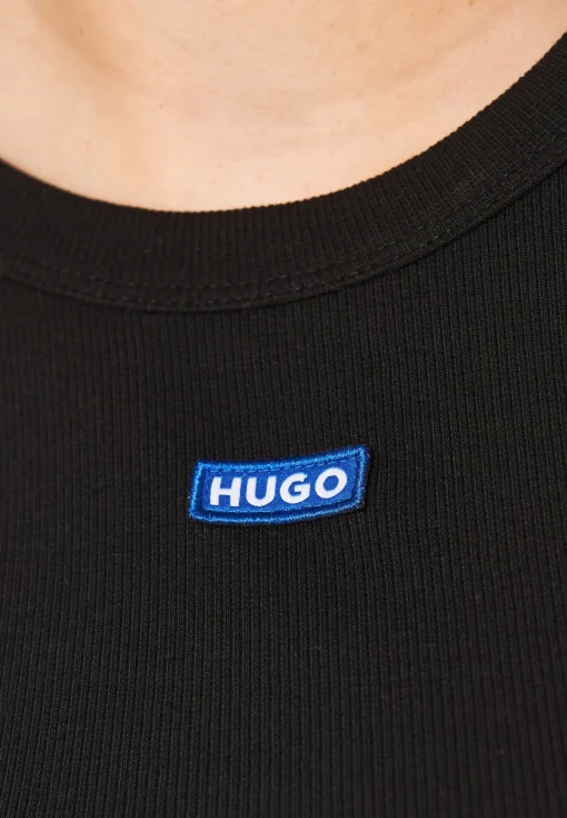 Damen Hugo Blue Slim-Fit Top aus Stretch-Baumwolle mit blauem Logo-Aufnäher