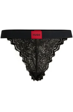 Damen Hugo Red Slip aus elastischer Spitze mit Logo-Bund