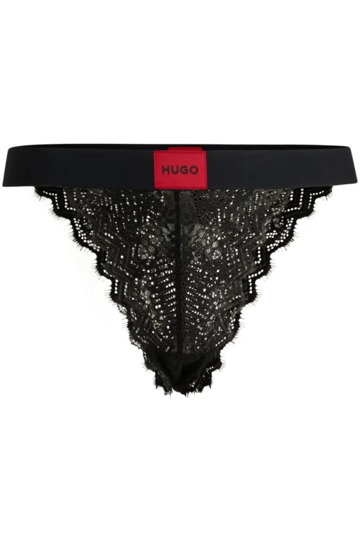 Damen Hugo Red Slip aus elastischer Spitze mit Logo-Bund