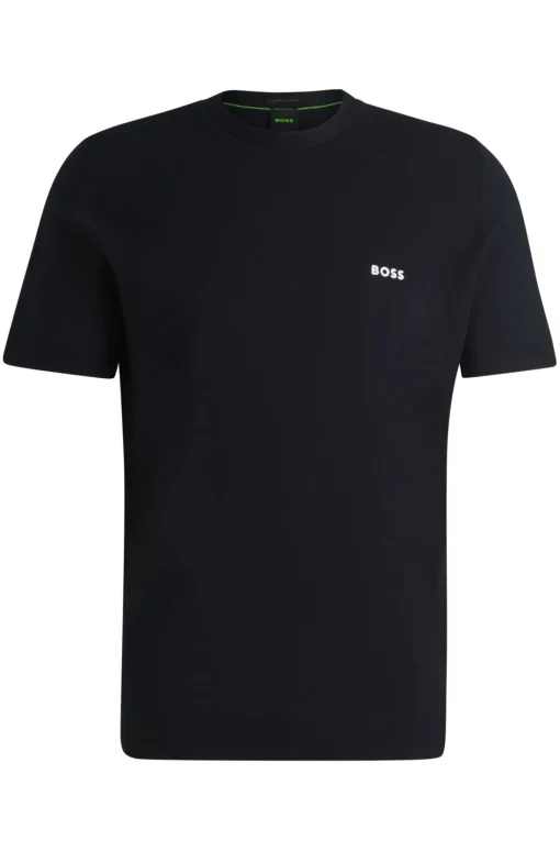 Herren Boss Green Sportives Strick-T-Shirt aus Baumwoll-Mix mit verschiedenen Strukturen