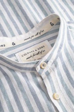 Herren Colours & Sons Stehkragenhemd in Leinen Optik