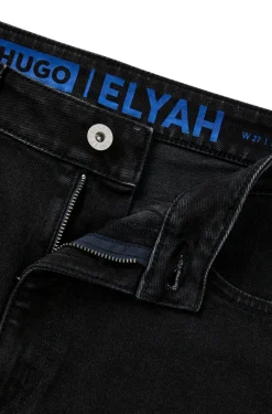 Damen Hugo Blue Straight-Fit Jeans aus schwarzem Stretch-Denim