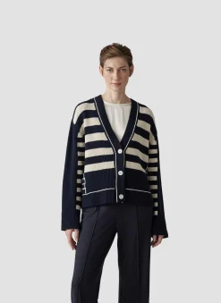 Damen Lecomte Strickjacke mit Perlfang-Strickart und Streifenmuster