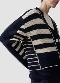 Damen Lecomte Strickjacke mit Perlfang-Strickart und Streifenmuster