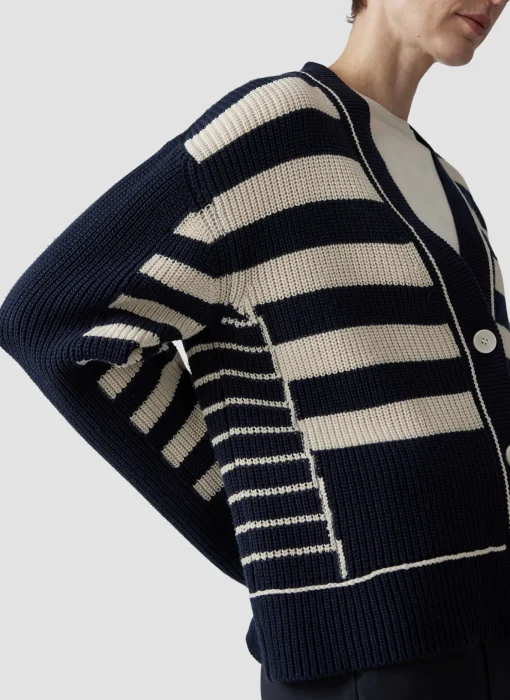 Damen Lecomte Strickjacke mit Perlfang-Strickart und Streifenmuster
