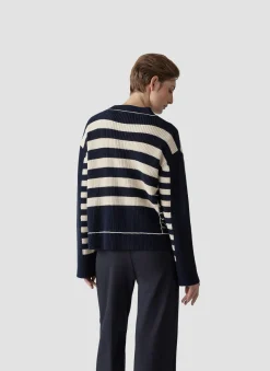 Damen Lecomte Strickjacke mit Perlfang-Strickart und Streifenmuster