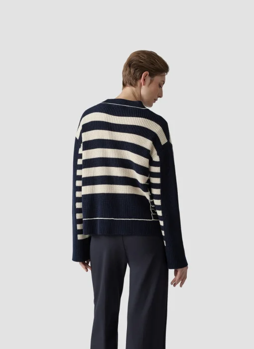 Damen Lecomte Strickjacke mit Perlfang-Strickart und Streifenmuster