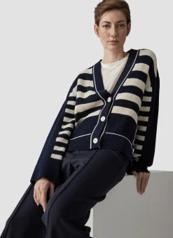 Damen Lecomte Strickjacke mit Perlfang-Strickart und Streifenmuster