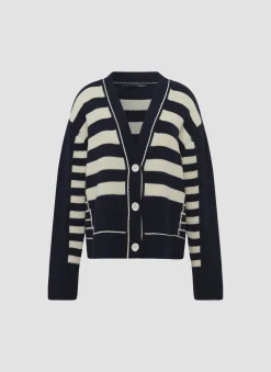 Damen Lecomte Strickjacke mit Perlfang-Strickart und Streifenmuster