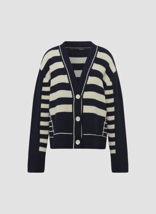 Damen Lecomte Strickjacke mit Perlfang-Strickart und Streifenmuster