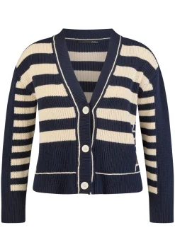 Damen Lecomte Strickjacke mit Perlfang-Strickart und Streifenmuster